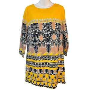 J.Crew Yellow & Black Patterned Shift Dress